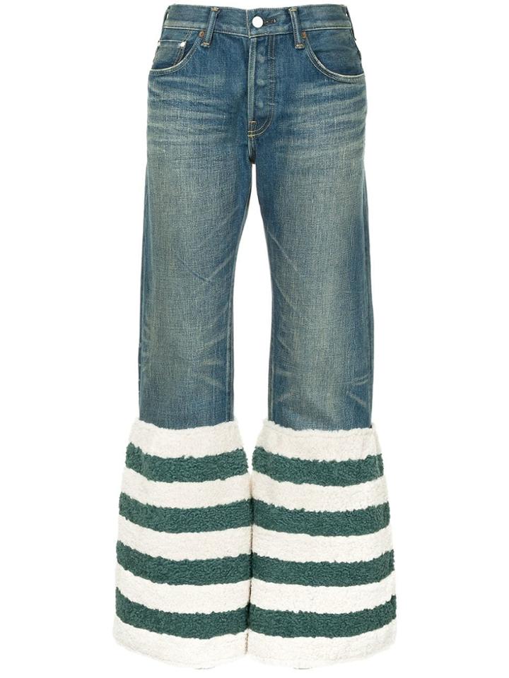 Tu Es Mon Trésor Striped Faux Fur Flared Jeans - Blue
