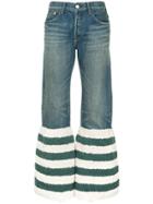 Tu Es Mon Trésor Striped Faux Fur Flared Jeans - Blue
