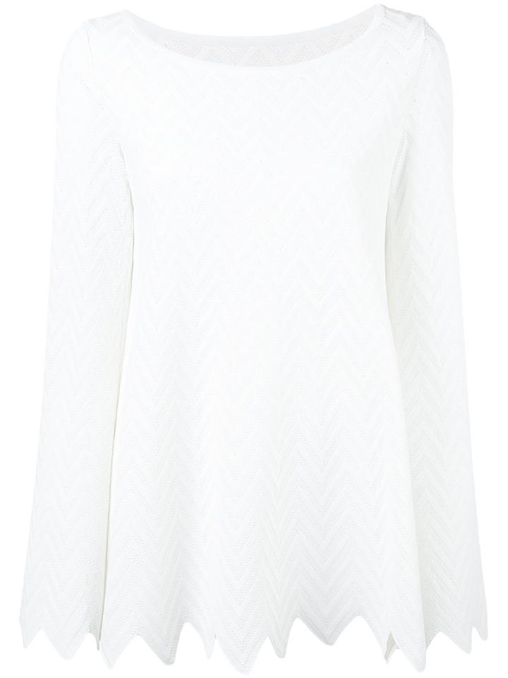 Alaïa Zig-zag Flared Blouse, Women's, Size: 40, White, Viscose/cotton/polyester/polyamide