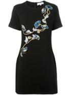 Carven Floral Embroidered T-shirt Dress, Women's, Size: Small, Black, Cotton
