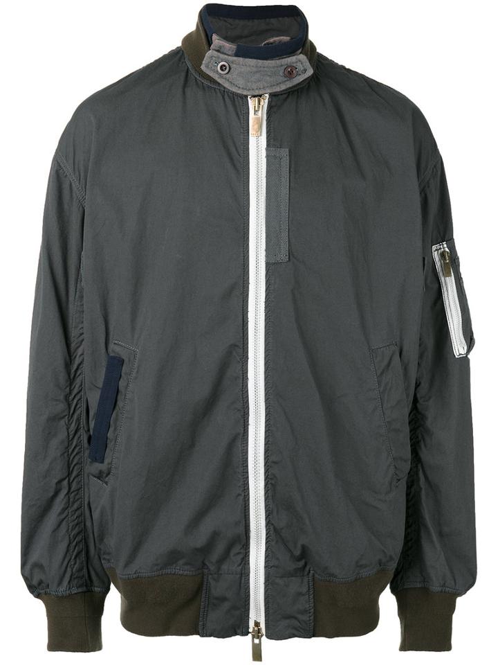 Sacai Over-dyed Bomber Jacket, Men's, Size: 4, Grey, Cotton/nylon/wool/polyester