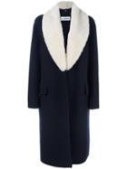 Loewe Contrasting Lapel Coat, Women's, Size: 34, Blue, Virgin Wool/cashmere/lamb Fur