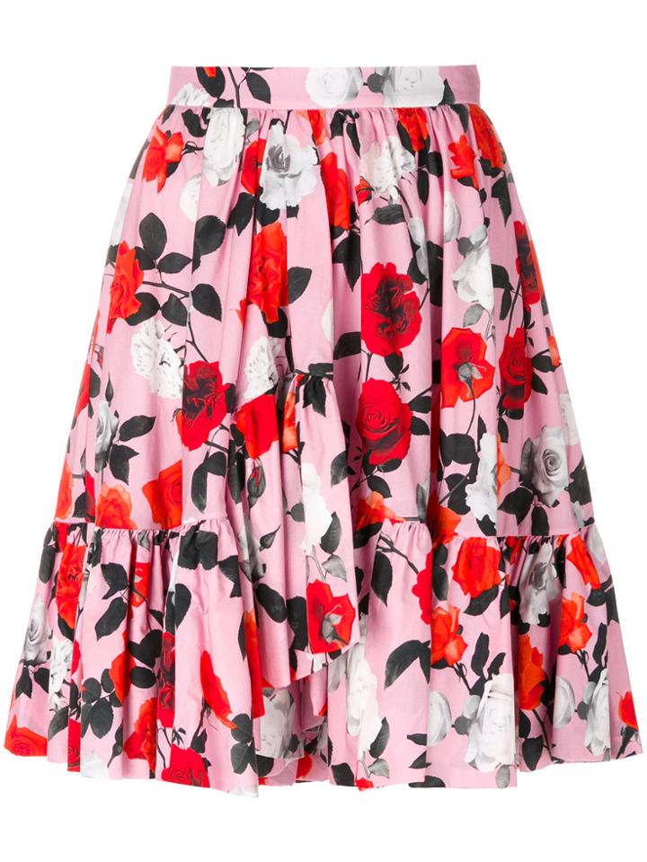 Msgm Floral Flare Skirt - Pink & Purple