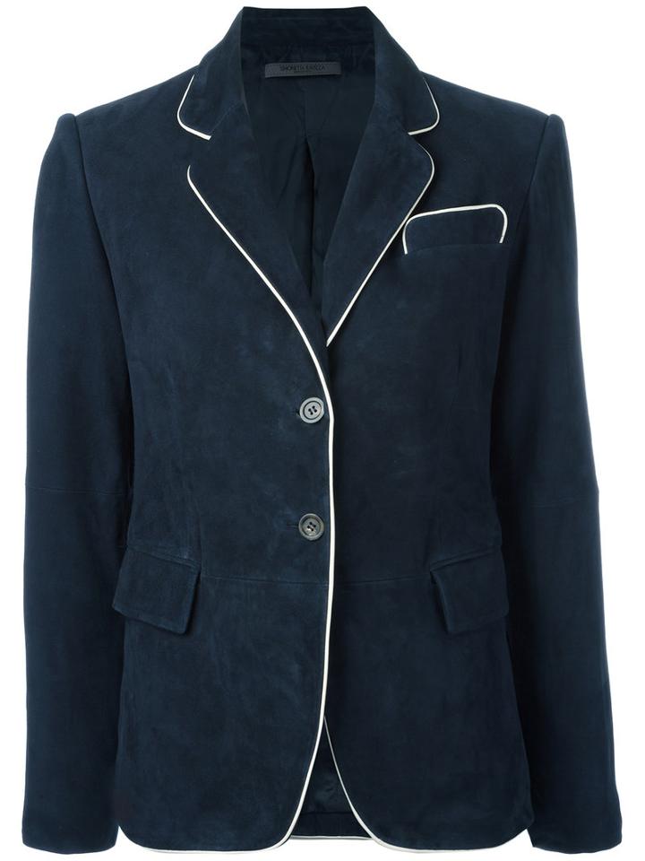 Piped Trim Blazer - Women - Suede/cupro - 40, Blue, Suede/cupro, Simonetta Ravizza
