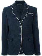 Piped Trim Blazer - Women - Suede/cupro - 40, Blue, Suede/cupro, Simonetta Ravizza