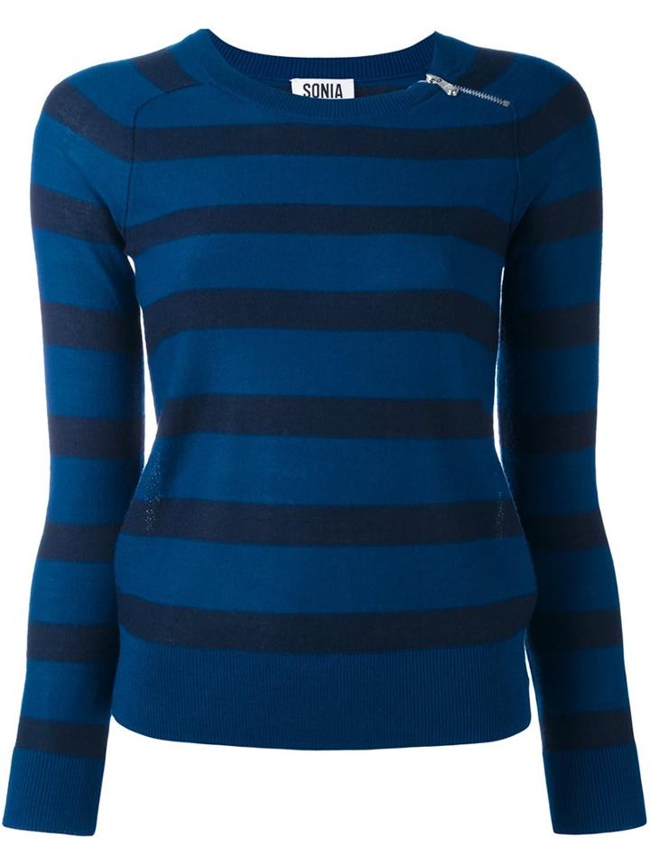 Sonia By Sonia Rykiel Striped Fine Knit Jumper, Women's, Size: Xs, Blue, Acrylic/wool