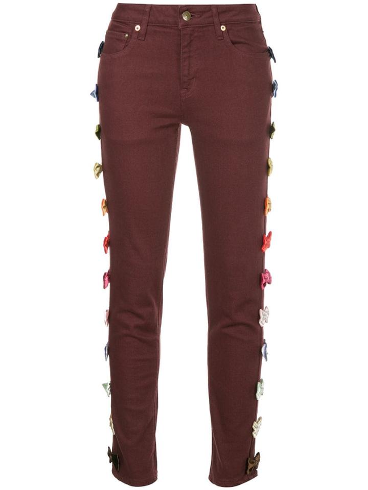 Tu Es Mon Trésor Bow Embellished Cropped Jeans - Red