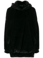 Styland Faux Fur Oversized Hoodie - Black
