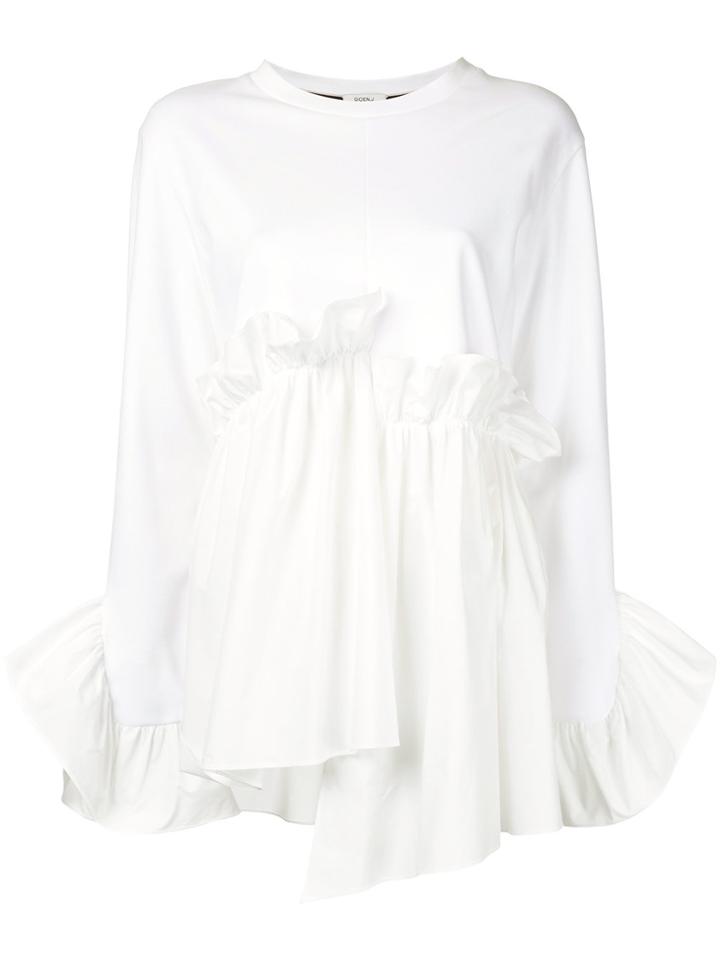 Goen.j Gathered Asymmetric Jersey And Poplin Top - White