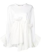 Goen.j Gathered Asymmetric Jersey And Poplin Top - White