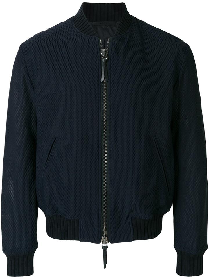 Giorgio Armani Textured Bomber Jacket - Blue