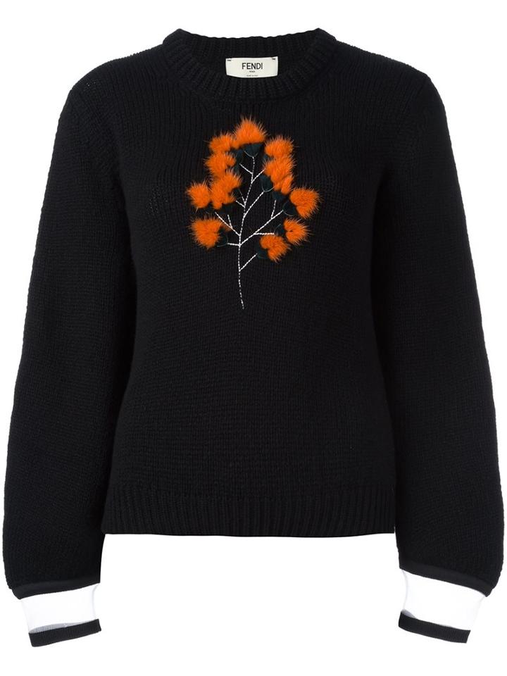 Fendi Mink Fur Branch Jumper, Women's, Size: 38, Black, Cotton/mink Fur/polyamide/cashmere