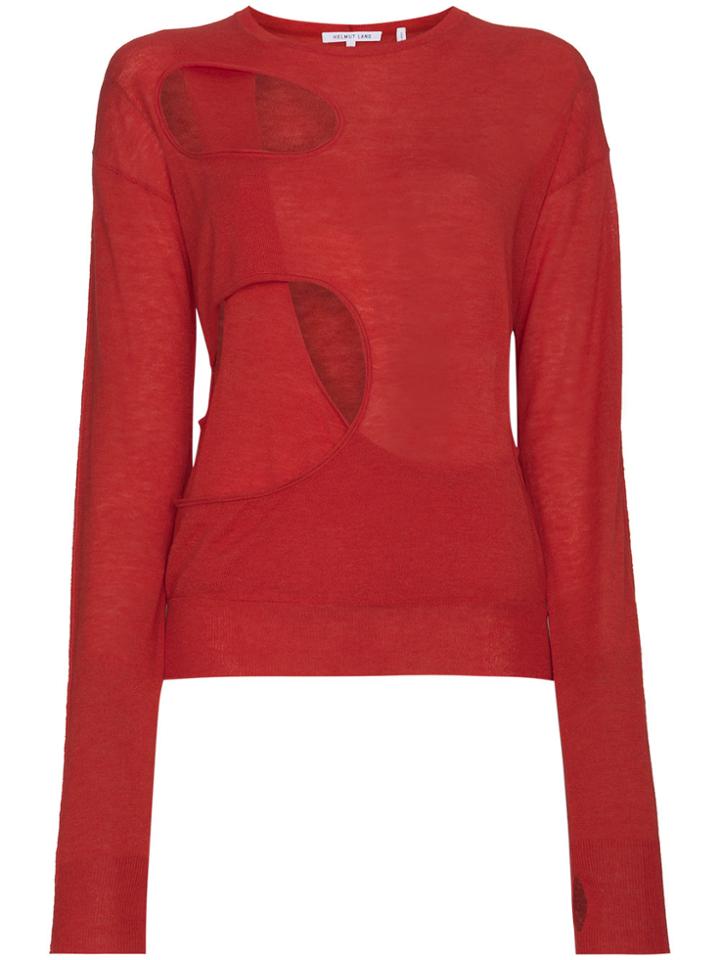 Helmut Lang Cutout Knitted Wool Silk-blend Top - Red