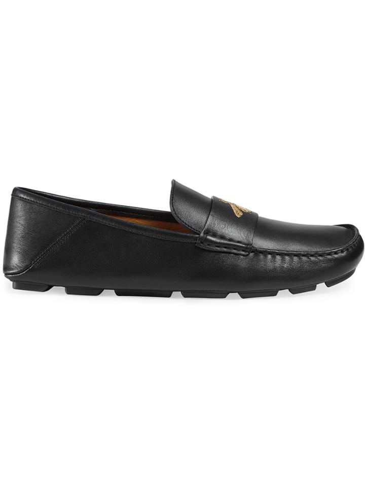 Gucci Leather Driver With Bee - Black