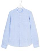 Paolo Pecora - Band Collar Shirt - Kids - Linen/flax - 14 Yrs, Boy's, Blue