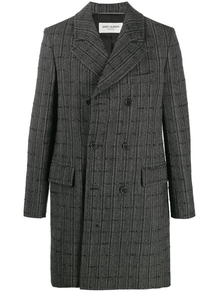 Saint Laurent Checkered Double Breasted Coat - Black