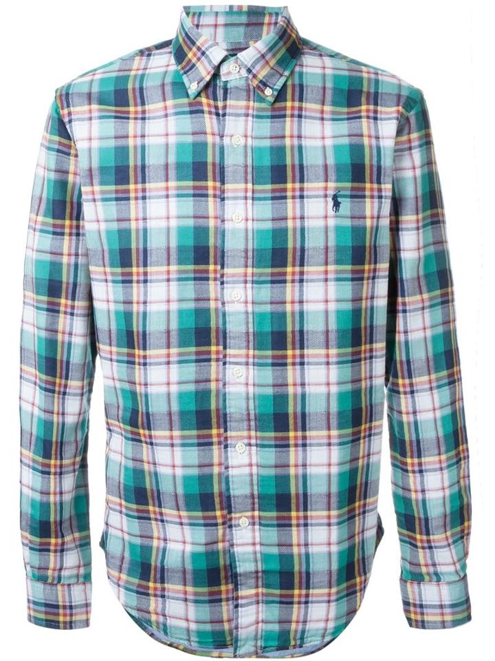 Ralph Lauren Slim Fit Plaid Sport Shirt, Men's, Size: Medium, Green, Cotton
