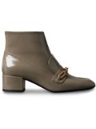 Burberry Link Detail Patent Leather Ankle Boots - Grey
