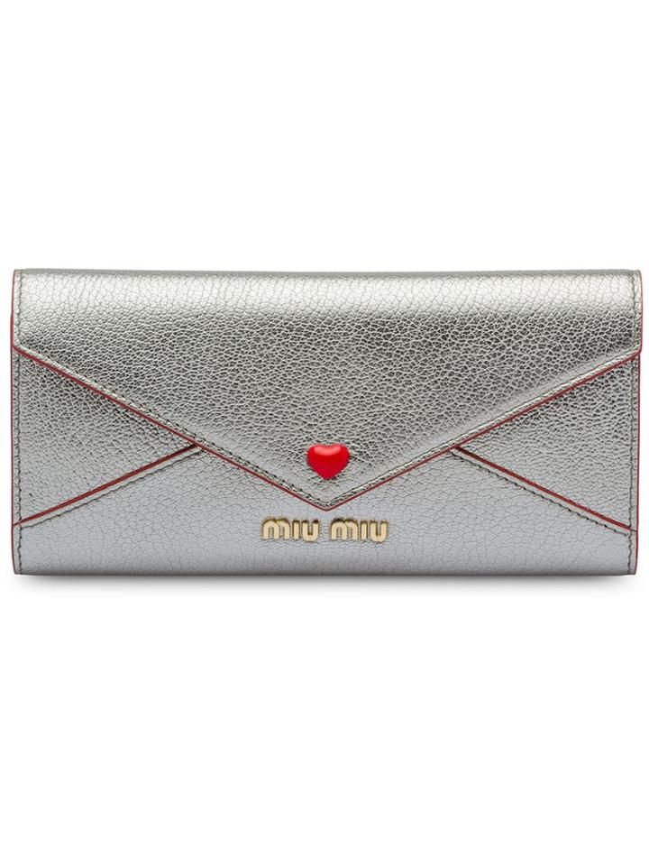 Miu Miu Madras Wallet With Love Logo - Metallic