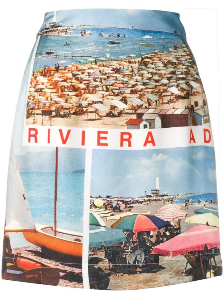 Isa Arfen Postcard Print Mini Skirt - Blue