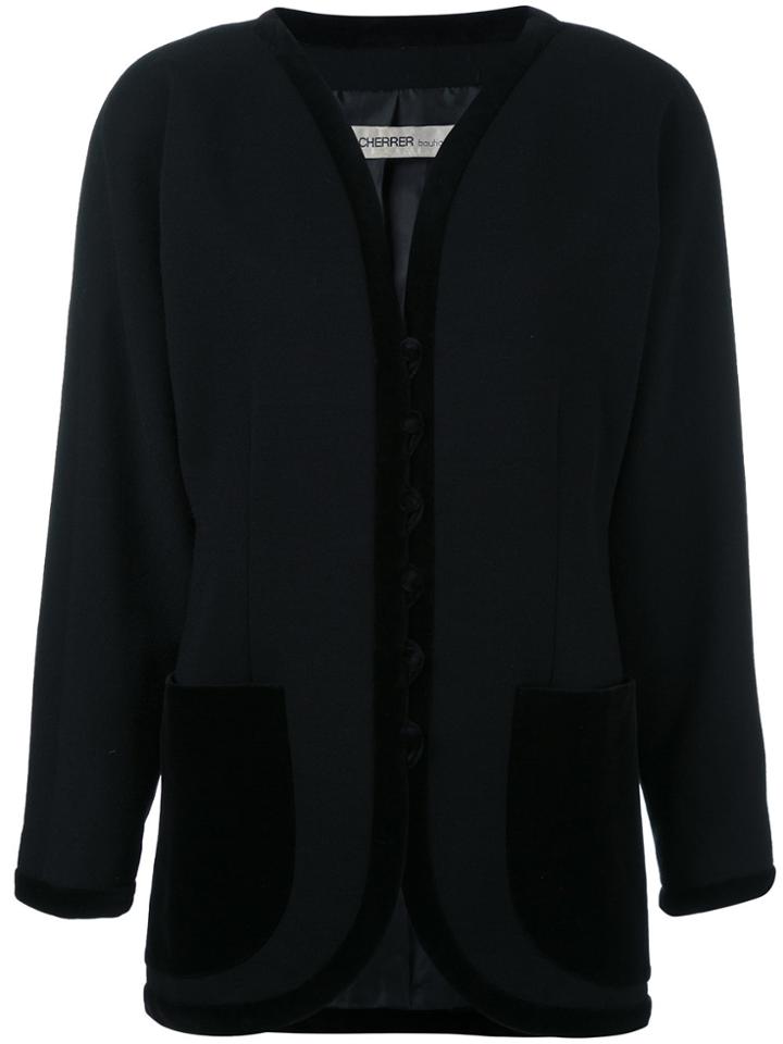 Jean Louis Scherrer Vintage Velvet Trim Cardigan - Black