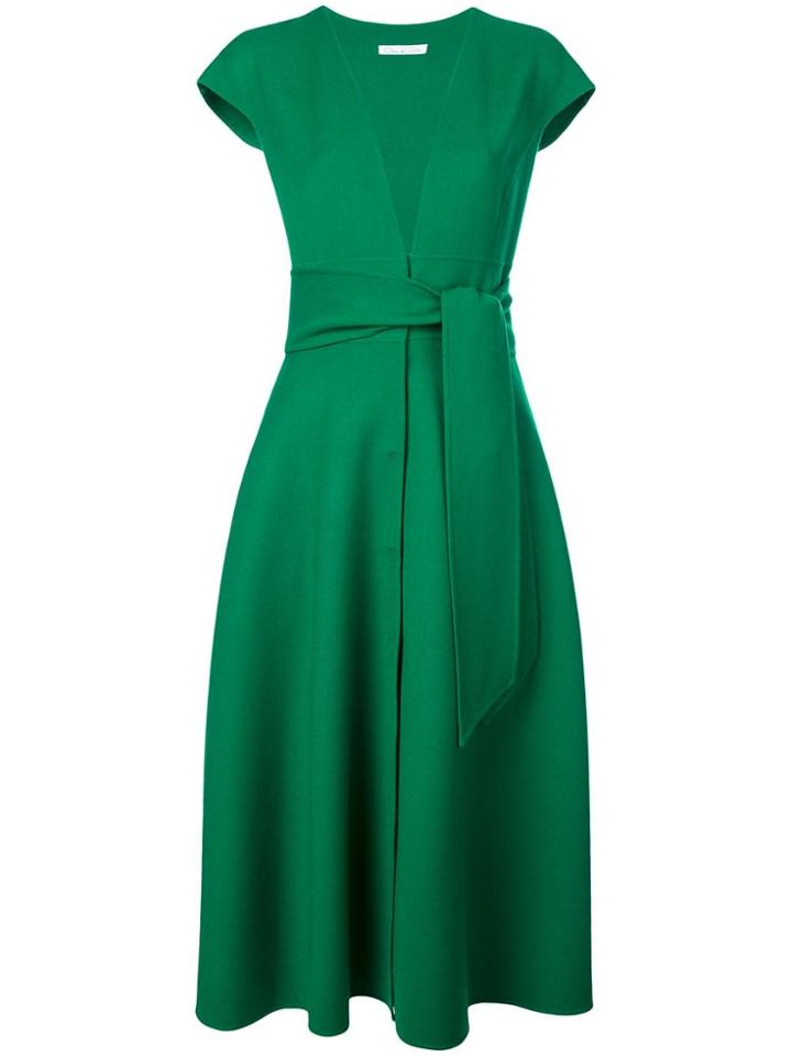 Oscar De La Renta Belted Flared Dress - Green