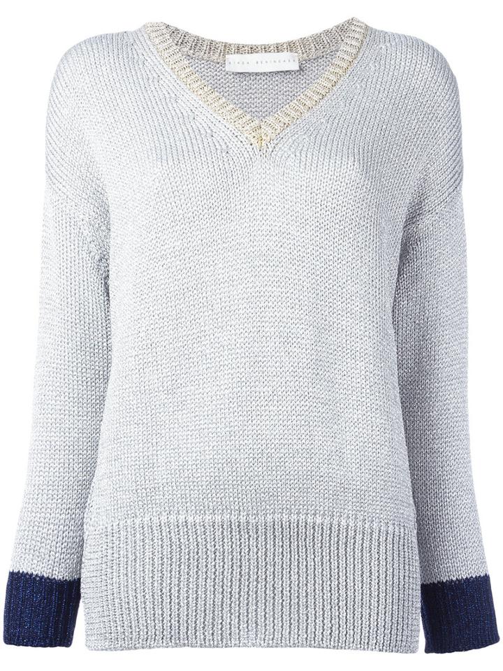Giada Benincasa Contrast V-neck Sweater, Women's, Size: Xs, Grey, Polyester/viscose