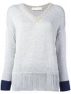 Giada Benincasa Contrast V-neck Sweater, Women's, Size: Xs, Grey, Polyester/viscose