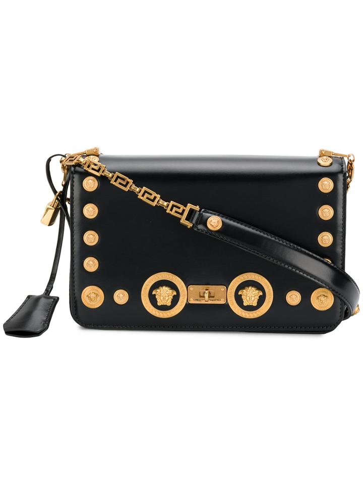 Versace Medusa Embellished Shoulder Bag - Black