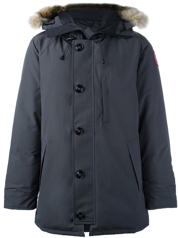 Canada Goose Buttoned Parka Coat, Men's, Size: Large, Grey, Polyester/cotton/nylon/coyote Fur