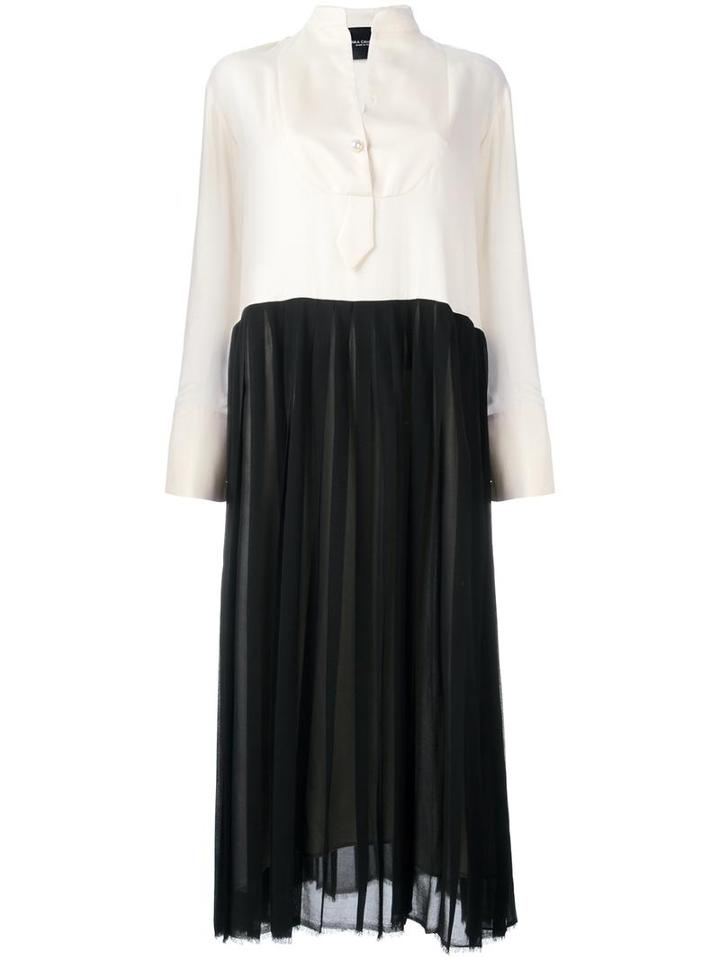 Erika Cavallini Pleated Skirt Monochrome Shirt Dress, Women's, Size: 38, Nude/neutrals, Silk/polyester