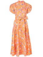 Lhd Floral Print Midi Dress - Orange