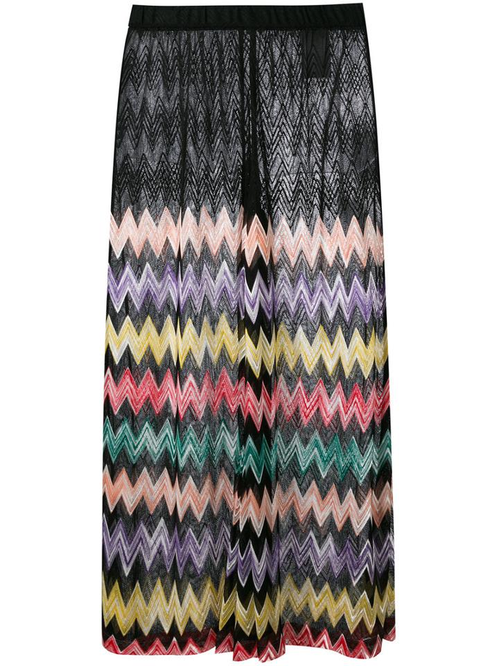 Missoni Sheer Panel Zig Zag Skirt, Women's, Size: 44, Black, Rayon