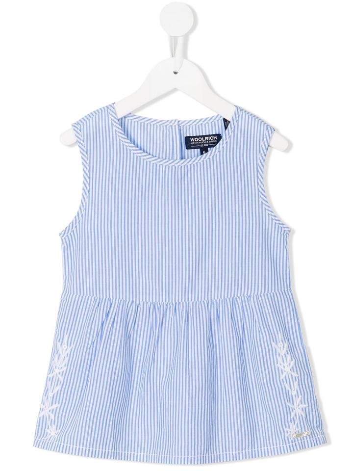 Woolrich Kids Striped Frill Blouse, Girl's, Size: 10 Yrs, Blue