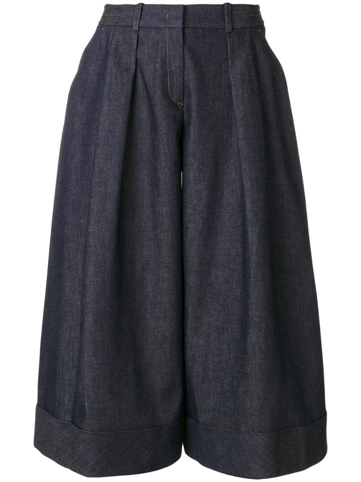 Jil Sander Navy Wide Leg Cropped Pants - Blue