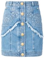 Balmain Embroidered Denim Mini Skirt - Blue