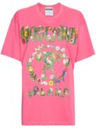 Moschino Oversized Floral Logo Print Cotton T Shirt - Pink