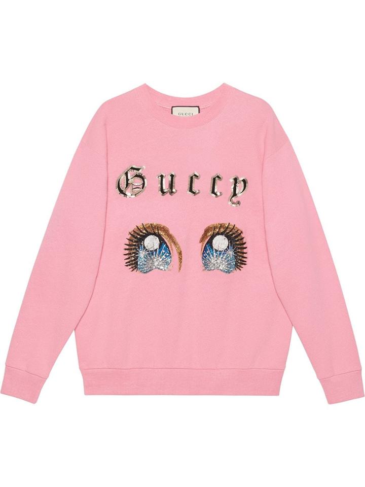 Gucci Oversized Embellished Guccy Sweatshirt - Pink