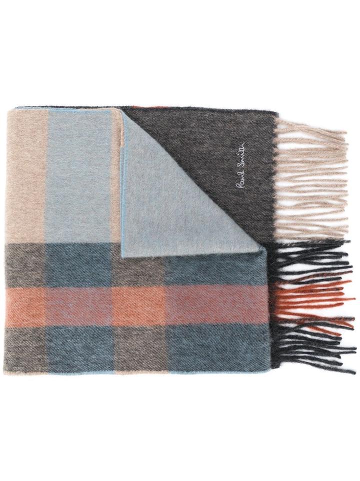 Paul Smith Check Pattern Scarf - Grey
