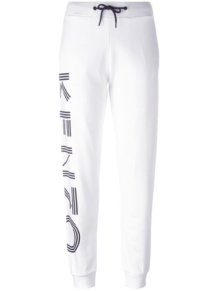 Kenzo Logo Print Track Pants, Women's, Size: Large, White, Cotton