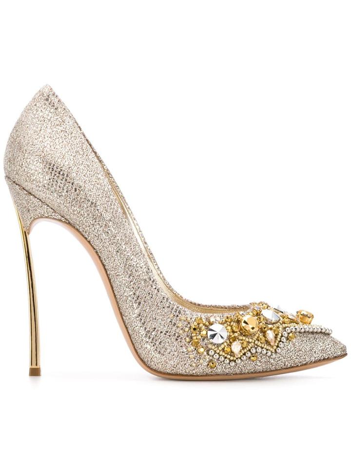 Casadei Crystal Embellished Pumps - Gold