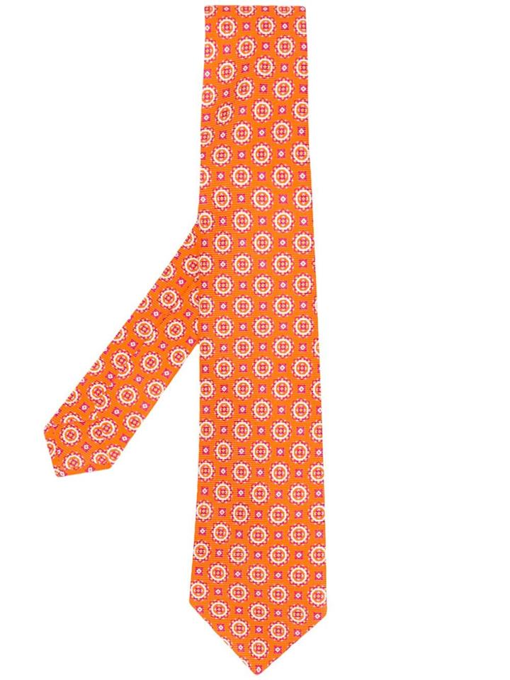 Kiton Geometric Print Tie - Orange