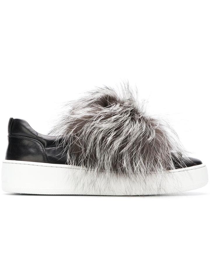 Sergio Rossi Fur Trim Sneakers - Black