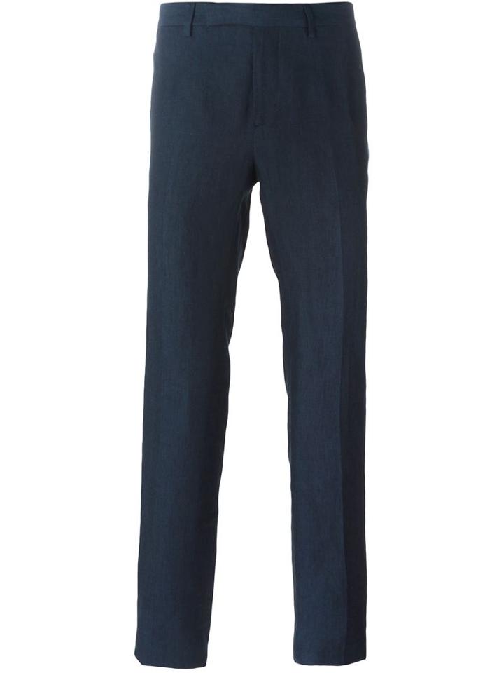 Etro Tailored Slim Trousers, Men's, Size: 46, Blue, Linen/flax