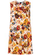 Msgm Floral Denim Shift Dress - Multicolour