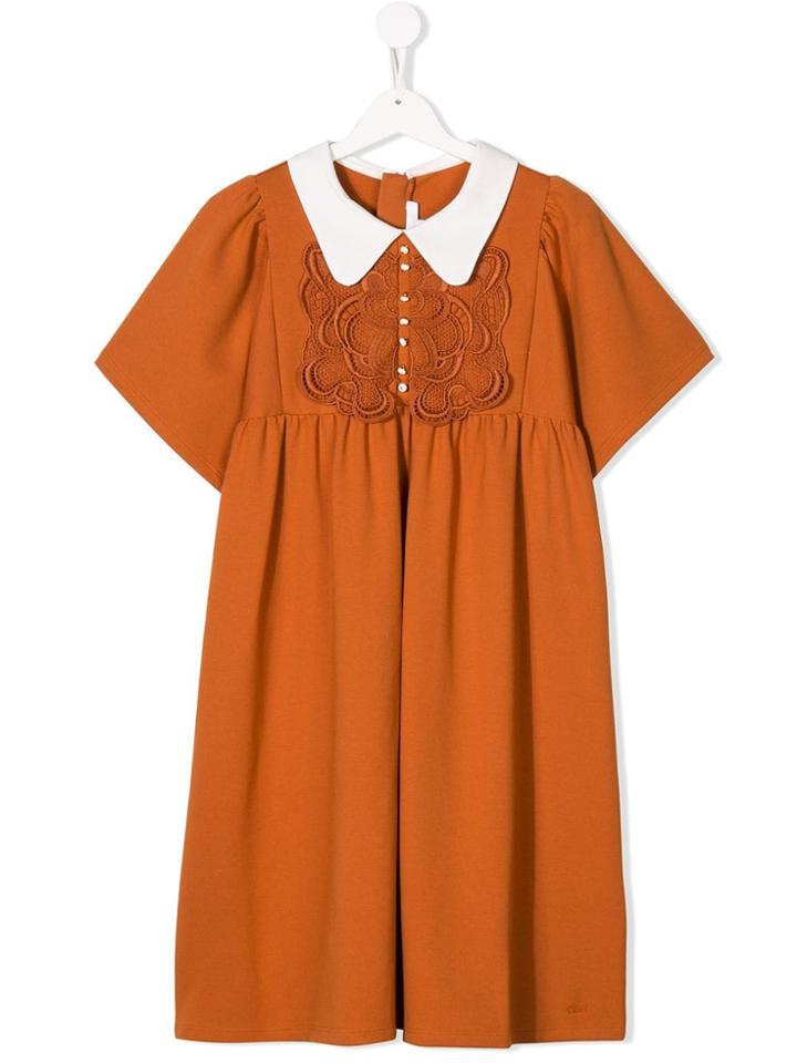 Chloé Kids Embroidered Smock Dress - Yellow & Orange