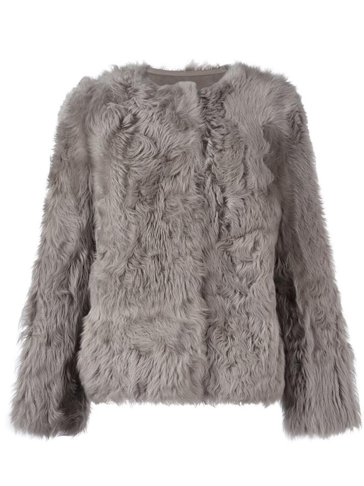 Yves Salomon Collarless Jacket, Women's, Size: 38, Grey, Leather/cashmere/wool/lamb Fur