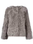 Yves Salomon Collarless Jacket, Women's, Size: 38, Grey, Leather/cashmere/wool/lamb Fur