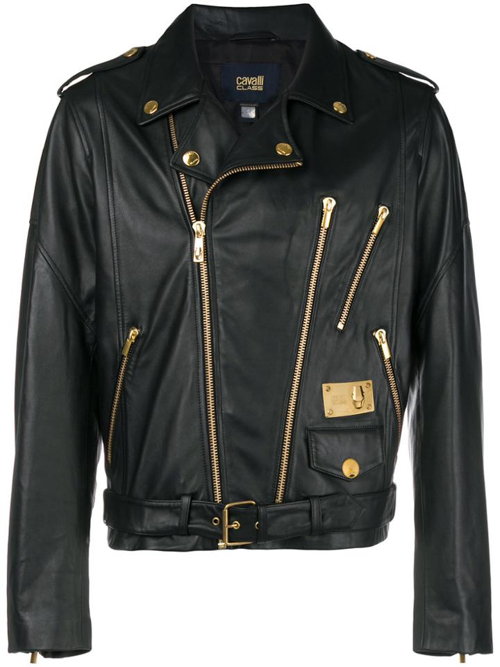 Cavalli Class Zipped Biker Jacket - Black