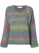 Giada Benincasa Embellished Stripe Sweater - Grey